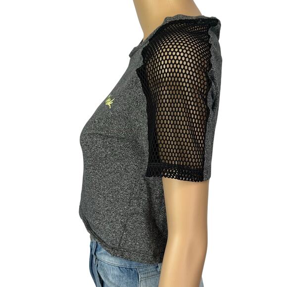 2/$15 Pink Victoria's Secret Fishnet Shoulder Crop Top Gray Short Sleeve Size XS - Picture 6 of 12